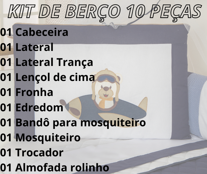 Kit de berço 10 peças menino e menina 100% algodão padrão americano aviador azul - 5