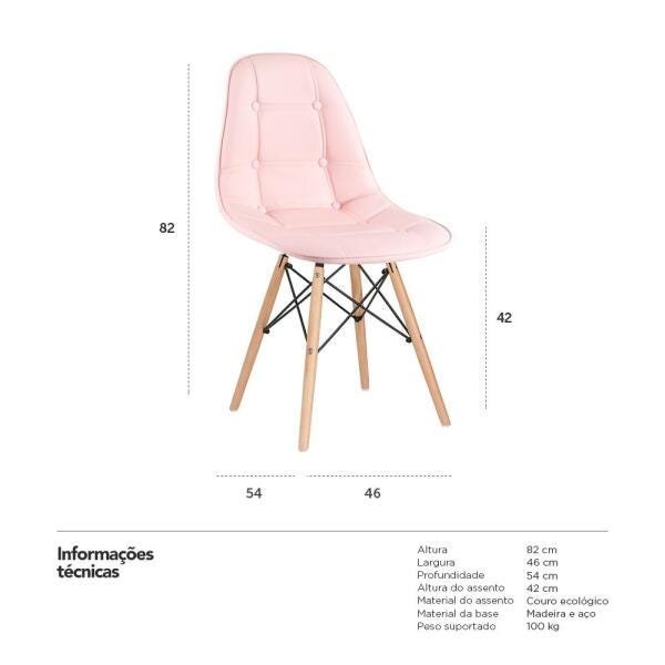 Kit 2 Cadeiras Eames Eiffel Botonê - Rosa - Base de Madeira Clara - 7