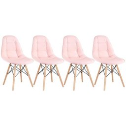 Kit 4 Cadeiras Eames Eiffel Botonê - Rosa - Base de Madeira Clara - 1