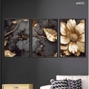 Ver imagem 2 de Kit 03 Quadros Decorativos - Folhas Ouro Efeito Dourado Nobre Art043-vidro com Impressão Uv-60x80cm