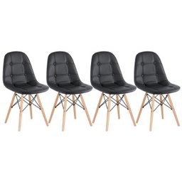 Kit 4 Cadeiras Estofadas Eames Eiffel Botonê - Preto - Base de Madeira Clara - 1