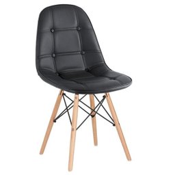 Kit 4 Cadeiras Estofadas Eames Eiffel Botonê - Preto - Base de Madeira Clara - 2