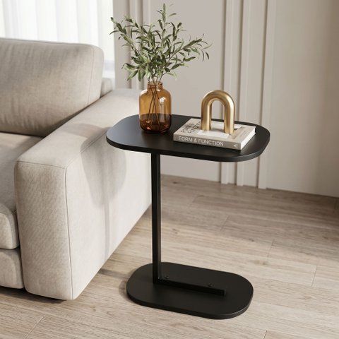 Mesa Lateral Elo de Apoio Industrial para Sofá ou Cama MDF e Pé em Aço Moderno Preto - Lh Móveis
