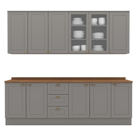 Cozinha Completa Americana 6 Peças Cinza/nature com Tampo - Móveis Henn