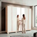Ver imagem 5 de Guarda-Roupa Casal 6 Portas com Espelho Marseille Bege/Off White/Carvalho Nature