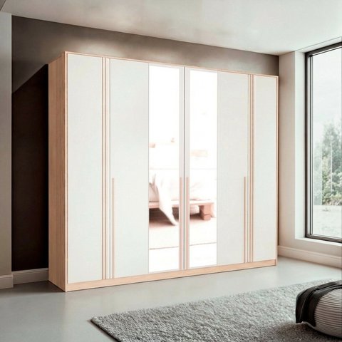 Guarda-Roupa Casal 6 Portas com Espelho Marseille Bege/Off White/Carvalho Nature