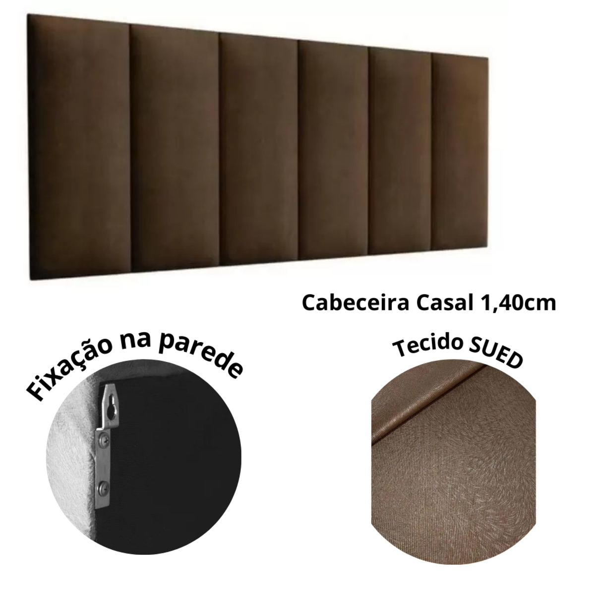 Cabeceira Estofada Casal 1,40cm Marrom Sued Pérola Quarto Decoração Lisa - 3