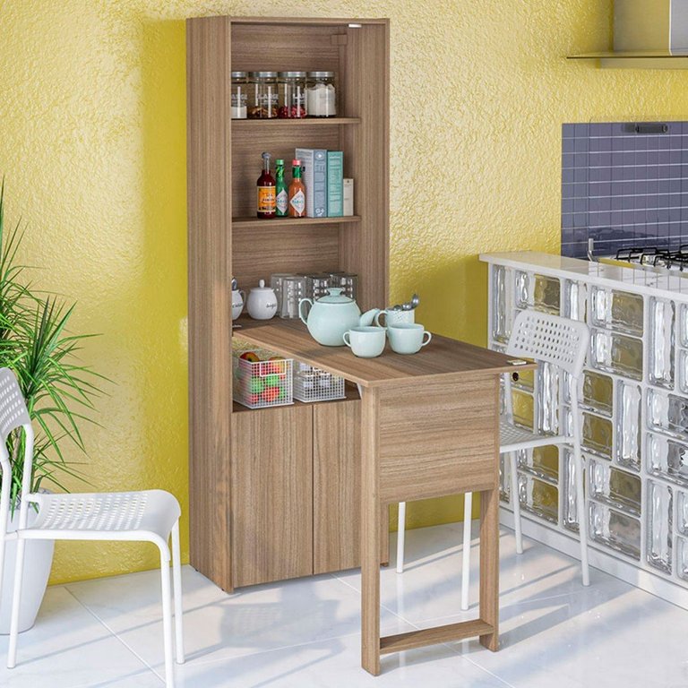 Armário Multiuso com Mesa Retrátil 2 Portas Herval Branco 53cm