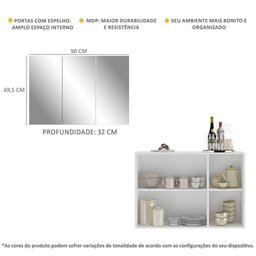 Aparador Buffet 3 Portas com Espelho Vegas Multimóveis MP1011 Branco - 4