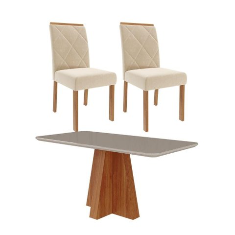 Sala de Jantar 160x80cm Tampo Mdf/vidro 6 Cadeira Cimol Maitê Cimol Cinamomo/off/mad/nude