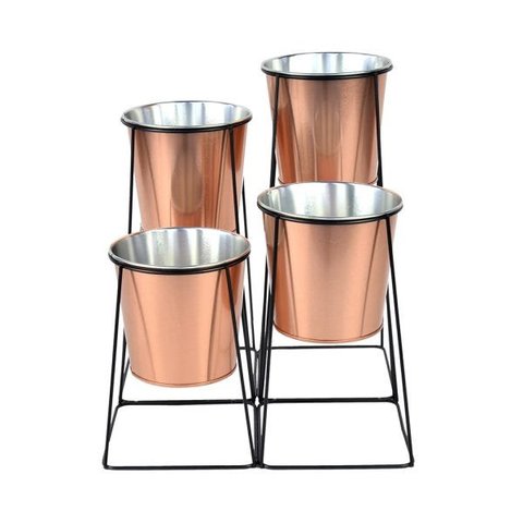 Floreira 4 cachepots em metal cobre e preto 24x28x24cm BTC
