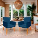 Ver imagem 2 de Kit 02 Poltrona Nina Decorativa Suede Azul Marinho para Escritorio, Sala Salão Biselos-Decor