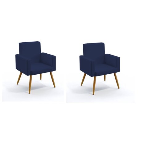 Kit 02 Poltrona Nina Decorativa Suede Azul Marinho para Escritorio, Sala Salão Biselos-decor