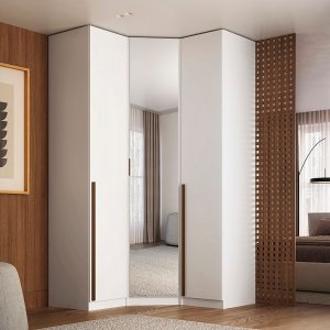 Guarda Roupa de Canto Obliquo Espelho 3 Portas Mdf Altezza Trend Belmax:branco