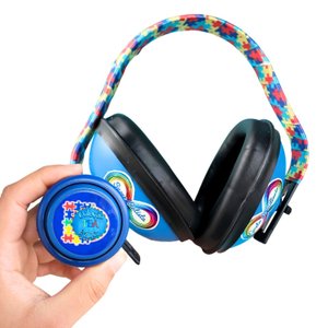 Abafador de Ruidos para Autistas Azul 11 Db Arco Colorido + Brinquedo Iô Iô
