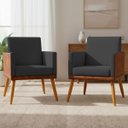 Ver imagem 1 de Kit 2 Poltronas Decorativas Lis para Sala Quarto Recepção Linho Terracota Corino Assento Confortável