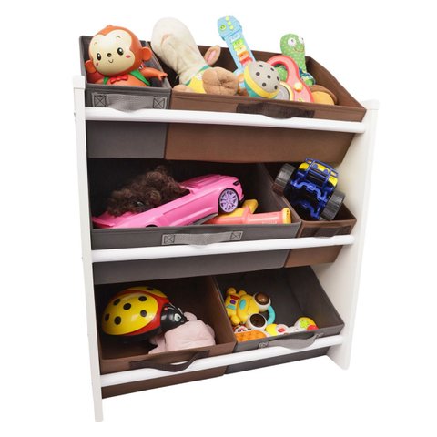 Organizador de Brinquedos Infantil Médio Cor:Cinza e Marrom