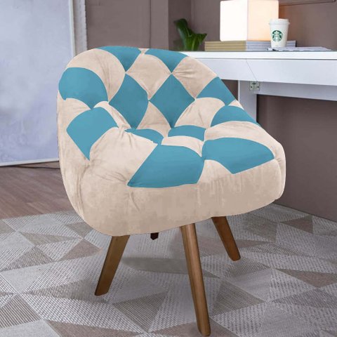 Poltrona Paloma Escritório Sala Giratória Madeira Suede Bege e Suede Azul Turquesa - Dominic Decor