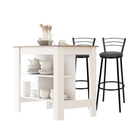Bancada Gourmet para Cozinha Branco com 2 Banquetas Alta
