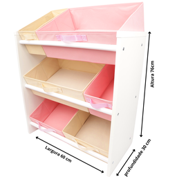 Organizador de Brinquedos Infantil Médio Cor:bege Palha e Rosa - 4