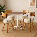 Ver imagem 1 de Cópia - Mesa de Jantar Redonda 80cm Branca Tampo Imbuia com 4 Cadeiras Estofada Off-white Encosto Ma