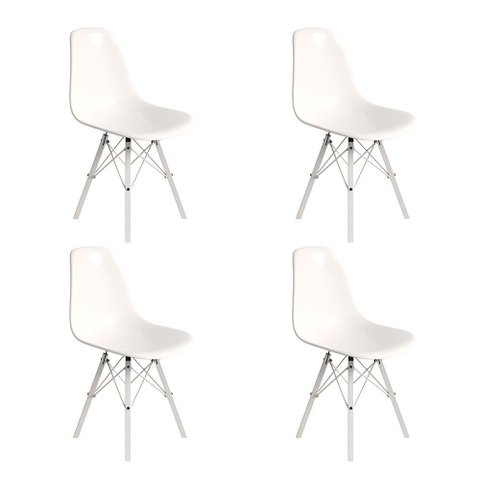 Conjunto 4 Cadeiras Eames Design Moderno Tubo de Ferro Branco Assento Branco