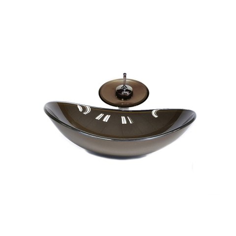 CUBA DE VIDRO OVAL 47CM MARROM + VALVULA + TORNEIRA CASCATA