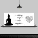 Ver imagem 1 de Kit 3 Quadros Buda Mantra Coração 33x24cm - com vidro:Madeira branca