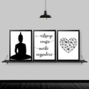 Ver imagem 2 de Kit 3 Quadros Buda Mantra Coração 33x24cm - com vidro:Madeira branca
