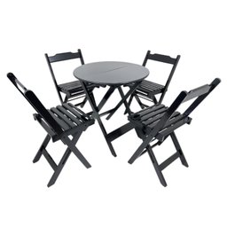 Conjunto Jogo de Mesa 70x70 com 4 Cadeiras Dobráveis Tampo Redondo - Dg Móveis:preto - 1