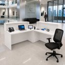 Ver imagem 1 de Balcão de Atendimento em L 140x60cm para Loja e Recepção + Cadeira Ergonômica Netflex Reclinável