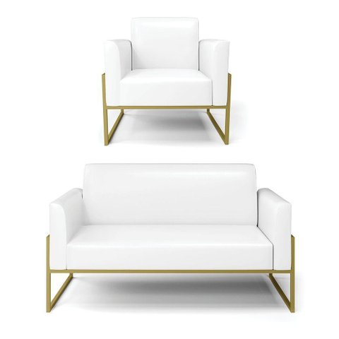 Sofá Namoradeira com Poltrona Base Industrial Alta Dourado Marisa Corano D03 - D\'rossi Cor Branco