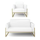 Ver imagem 1 de Sofá Namoradeira com Poltrona Base Industrial Alta Dourado Marisa Corano D03 - D\'rossi Cor Branco