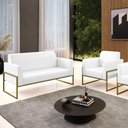 Ver imagem 2 de Sofá Namoradeira com Poltrona Base Industrial Alta Dourado Marisa Corano D03 - D\'rossi Cor Branco