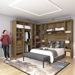 Quarto de Canto Casal com Guarda Roupas Cabeceira e Mesas de Cabeceira Paris Luciane Móveis - 3