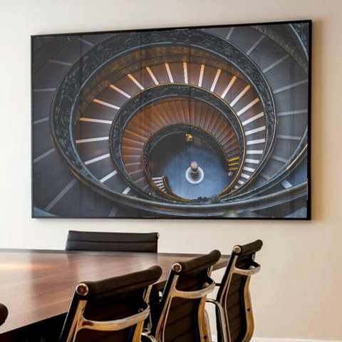 Quadro Decorativo Caixa Arquitetura Escadas em Espiral TaColado Moldura Caixa 3cm Madeira com Vidro 