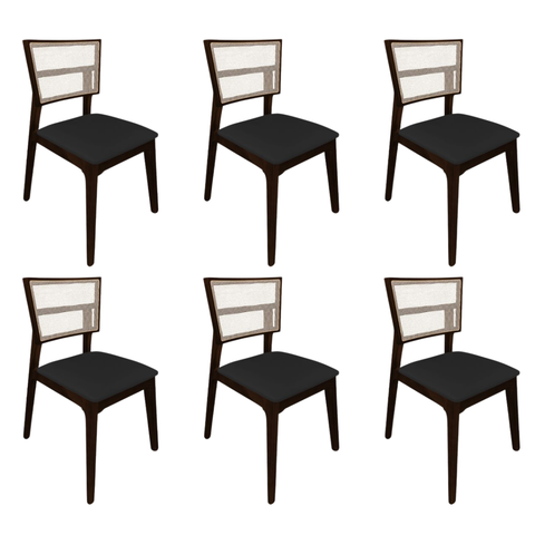 Kit 6 Cadeiras de Jantar Madeira Maciça Castanho Manuela Assento Veludo Preto Tela Premium