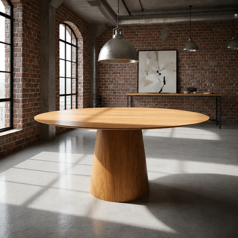 Mesa de Jantar Oval 160x90cm em Freijó Melamínico - Base Cone