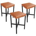 Ver imagem 1 de Kit 03 Banquetas Baixa Bar Cozinha Sala de Jantar Preto Stella L02 Couríssimo Camel - Lyam Decor