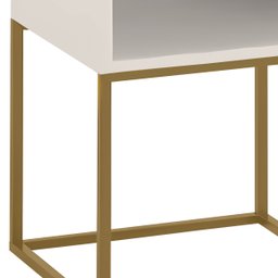 Mesa de Cabeceira Industrial Pé de Aço 1 Gaveta Corrediça Telescópica 1 Nicho - Off White/pé Dourado - 13