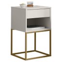 Ver imagem 7 de Mesa de Cabeceira Industrial Pé de Aço 1 Gaveta Corrediça Telescópica 1 Nicho - Off White/pé Dourado