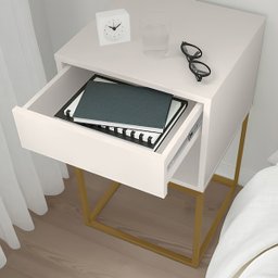 Mesa de Cabeceira Industrial Pé de Aço 1 Gaveta Corrediça Telescópica 1 Nicho - Off White/pé Dourado - 10