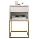 Ver imagem 2 de Mesa de Cabeceira Industrial Pé de Aço 1 Gaveta Corrediça Telescópica 1 Nicho - Off White/pé Dourado
