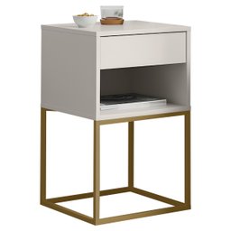 Mesa de Cabeceira Industrial Pé de Aço 1 Gaveta Corrediça Telescópica 1 Nicho - Off White/pé Dourado - 3