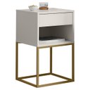 Ver imagem 3 de Mesa de Cabeceira Industrial Pé de Aço 1 Gaveta Corrediça Telescópica 1 Nicho - Off White/pé Dourado