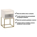Ver mais imagens de Mesa de Cabeceira Industrial Pé de Aço 1 Gaveta Corrediça Telescópica 1 Nicho - Off White/pé Dourado