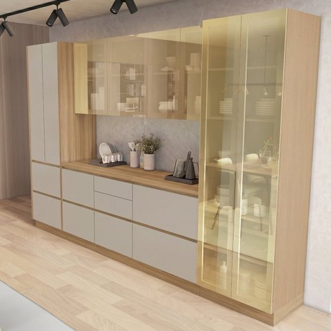 Cozinha Rainha 6 Peças 10 Portas Cristaleira com Rodapé Reflecta 100% MDF