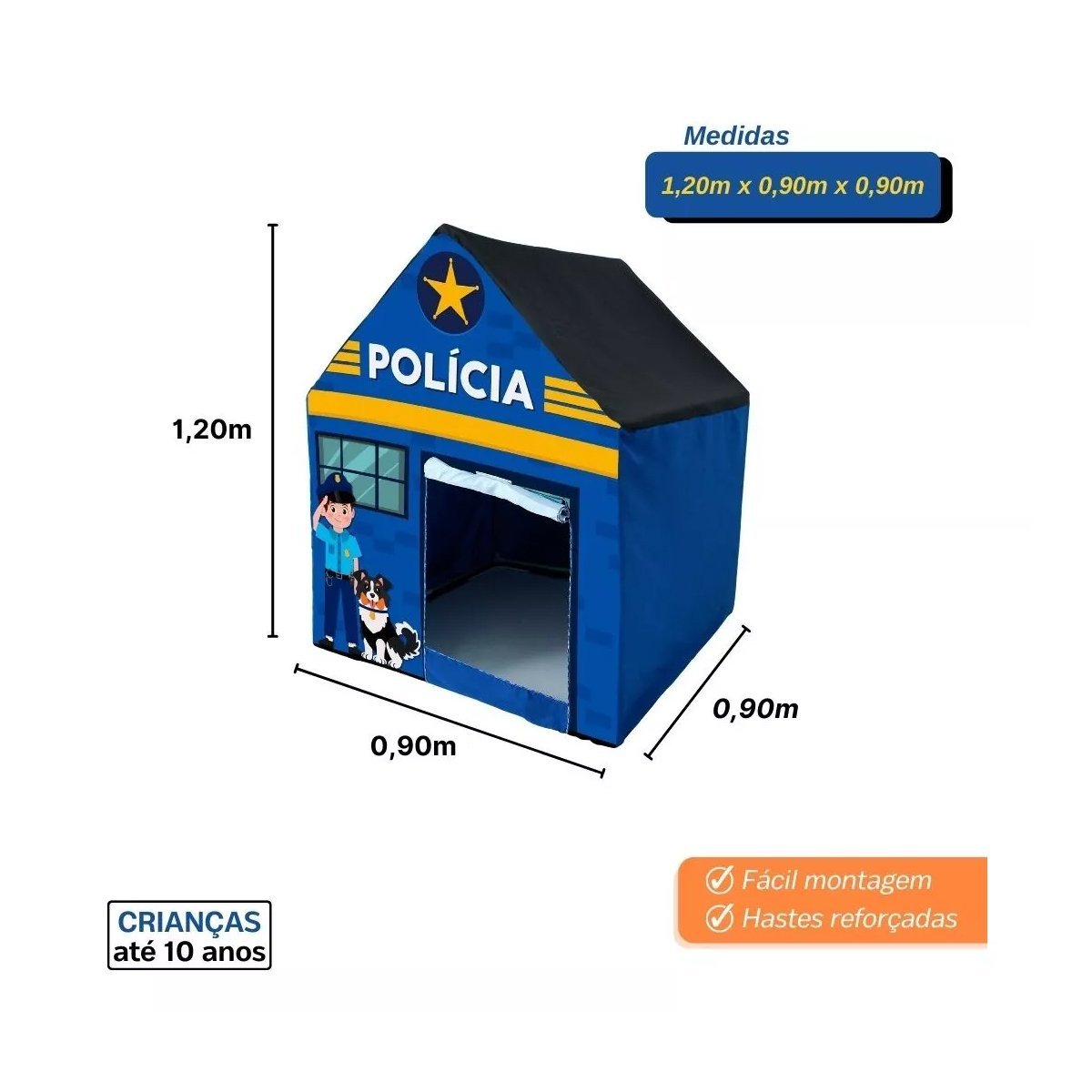 Barraca De Policia Infantil Menino Cabana Desmontável Azul - 4