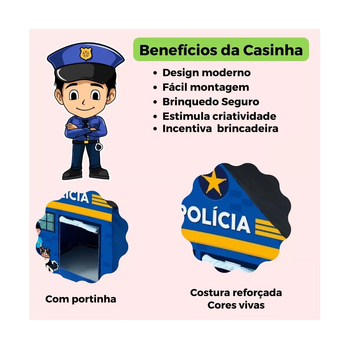 Barraca De Policia Infantil Menino Cabana Desmontável Azul - 5