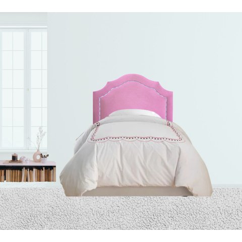 Cabeceira Cama Box Solteiro Provençal Veludo Rosê com Tachas